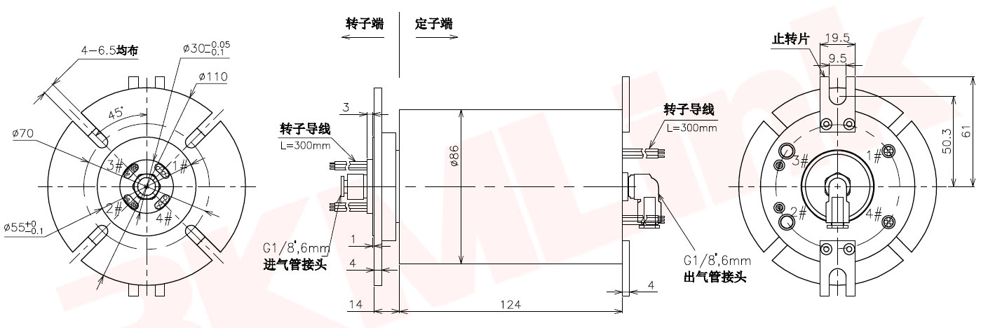3KM-T000-8010-21S-2G-01A空心軸氣體導電滑環(huán)尺寸圖